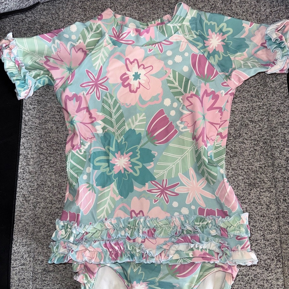 Ruffle Butts Pink and Green Bikini with Ruffles